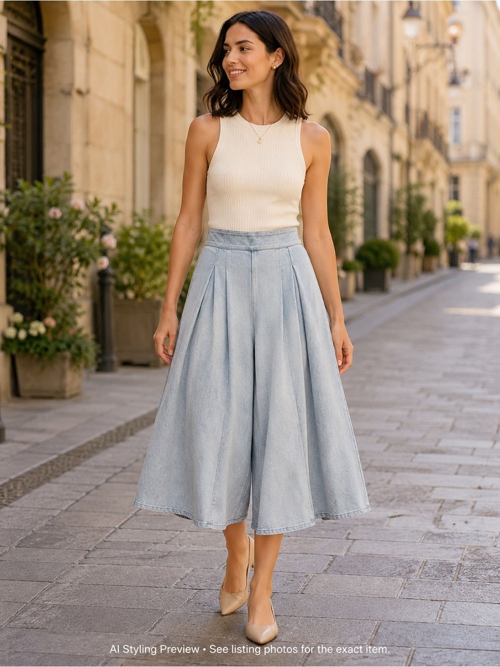 ABS Allen Schwartz Light Wash Denim Culottes Wide Leg Gaucho Pants 25